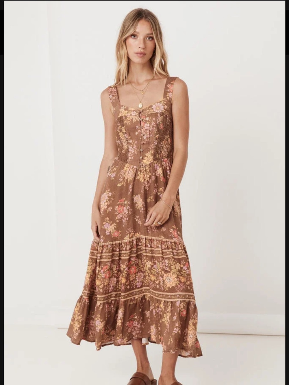 Spell Meadowland Linen Dress in color Hazelnut